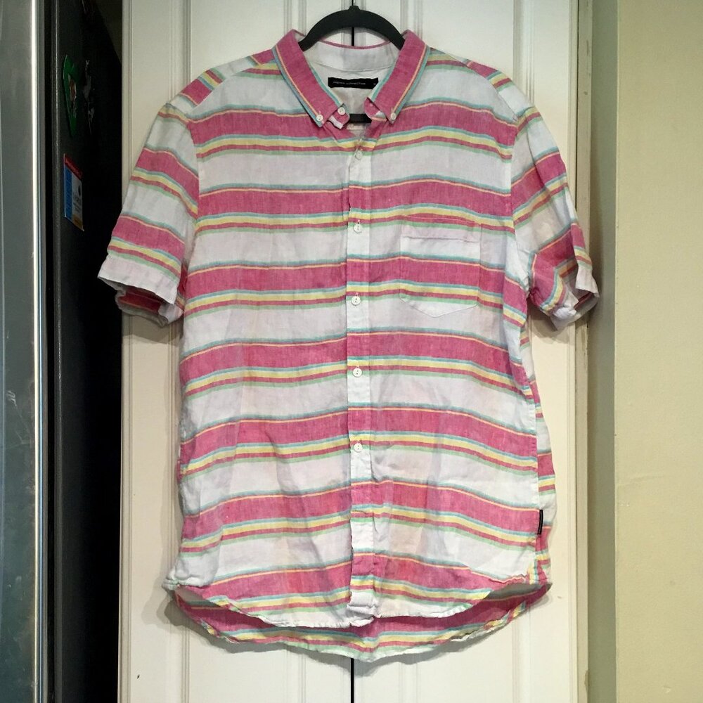 French Connection Shirt Linen Striped Button Up